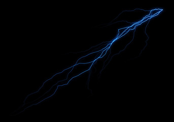A vibrant blue electric current, resembling a lightning bolt, streaks across a pitch-black...