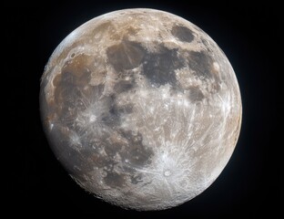 Detailed close-up of the moon, showing craters and varied textures