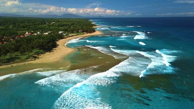 Surf Beach with Powerful Atlantic Ocean Waves, Aerial View