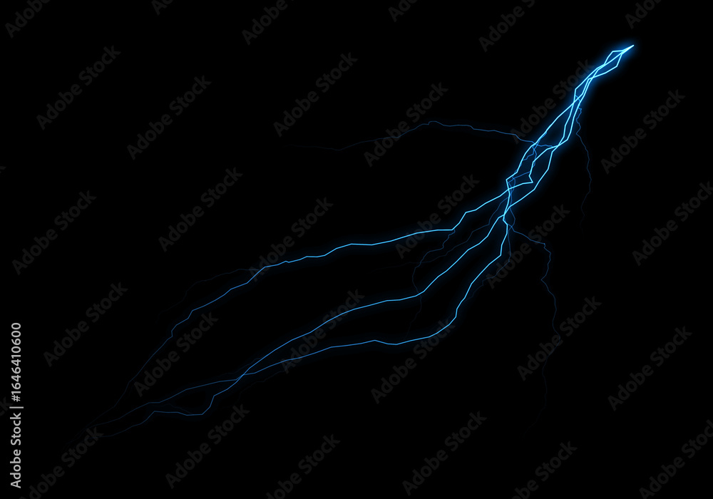 Poster electric blue lightning streaks across a black background, creating a dynamic and energetic visual. 