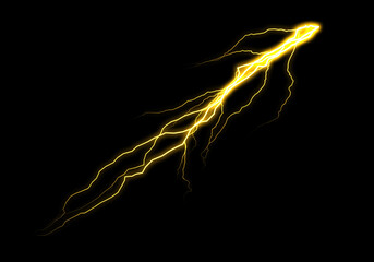 A vibrant, golden lightning bolt streaks across a pitch-black background. Its jagged edges and...
