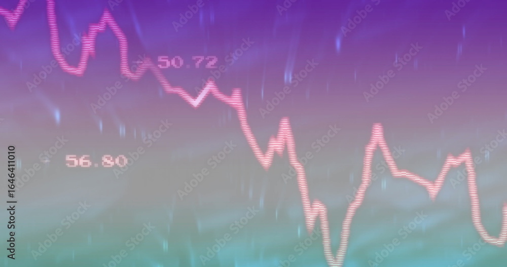 Poster displaying pink line chart fluctuating on gradient dashboard, with numeric labels and data streaks