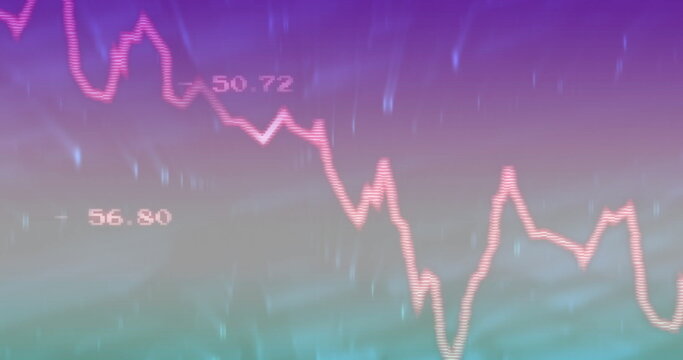 Displaying pink line chart fluctuating on gradient dashboard, with numeric labels and data streaks