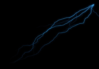 Abstract image of a vibrant blue lightning bolt streaking across a pitch-black background.  The...