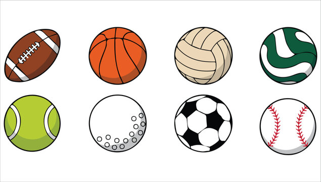 playful athletic balls collection vector graphic plain backdrop