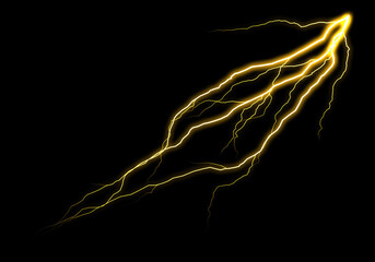 Golden lightning streaks across a black background, branching into intricate patterns, resembling a...