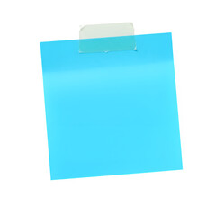 Blue sticky note with duct tape isolated on white or transparent background. PNG