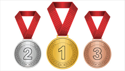 realistic champion medals collection vector graphic plain background