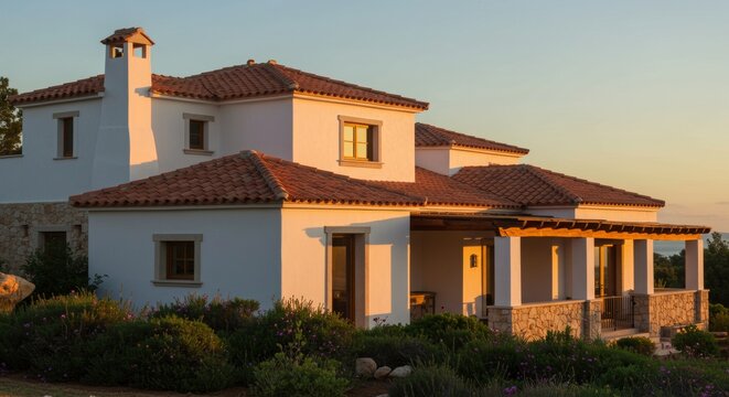 Mediterranean-style villa with terracotta roof tiles

