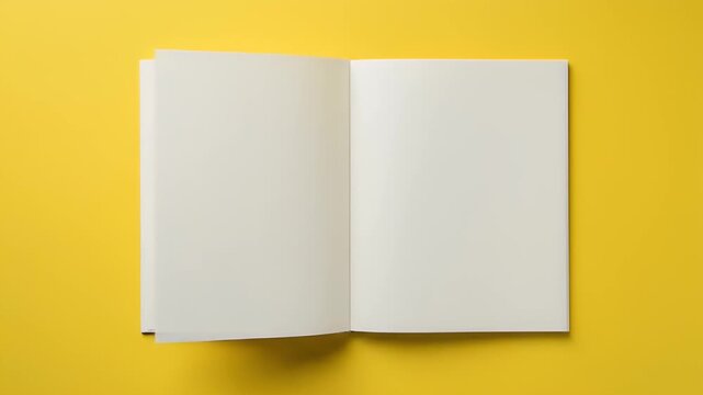 Blank notebook pages turning on a yellow background, a video showing the concept of writing and creativity