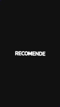 Repeating vertical loop animation of the word RECOMENDE with circular background, central blank circle expanding into full screen.