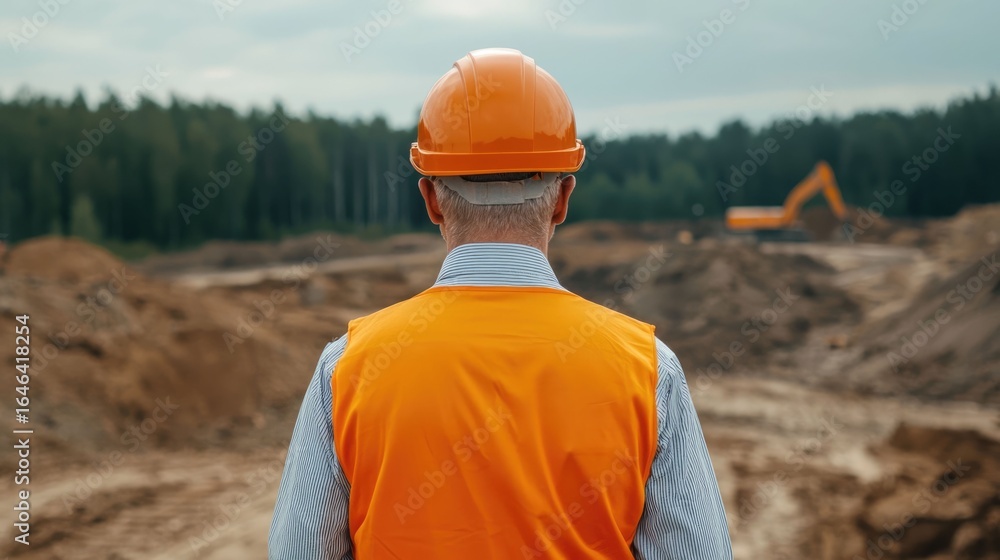 Aufkleber construction supervisor inspecting progress and overseeing work on a building development site with 