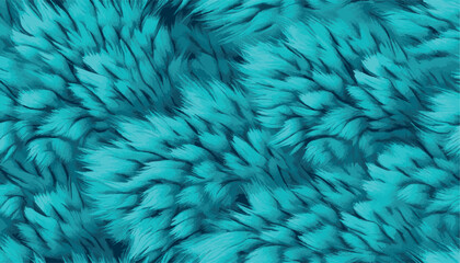 Turquoise fluffy fur texture in close-up view, resembling animal fur or faux fur, ideal for textile backgrounds, surface design, or creative patterns in fashion and digital art.