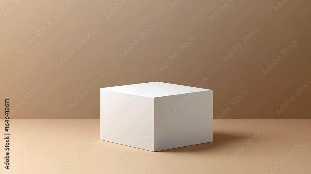 Poster white cube on neutral background simple product display minimal design