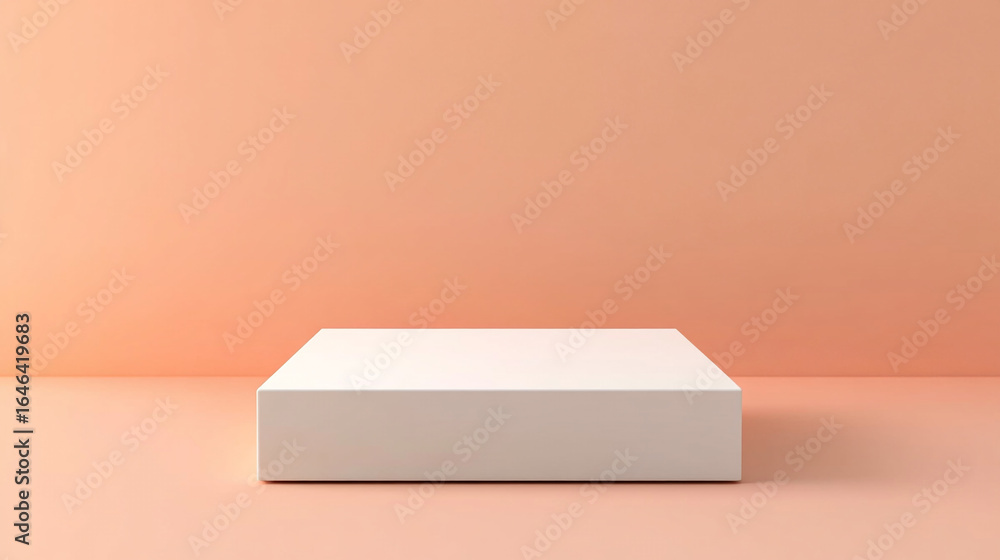 Poster white square platform on peach background minimalist design simple product display