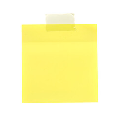 Yellow sticky note with duct tape isolated on white or transparent background. PNG