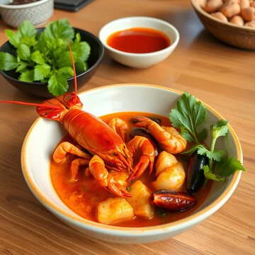 steamed crayfish or mantis shrimps or stomatopods with spicy seafood sauce