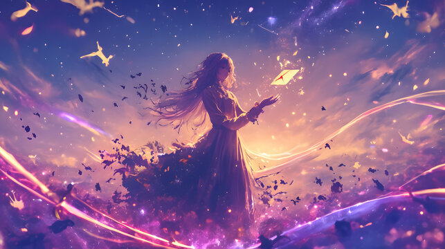 anime romance with fantasy theme girl holding latter