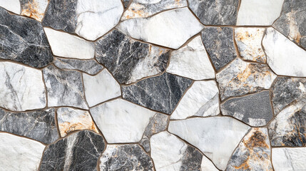 Fototapeta premium Irregular stone wall texture grey white and brown tones natural stone pattern
