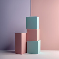 Abstract, colorful 3D blocks with shadows form a modern geometric design 