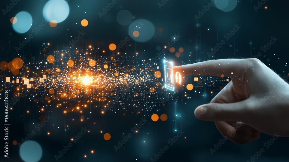 Poster interactive digital technology showcase virtual space digital art futuristic environment close-up vi