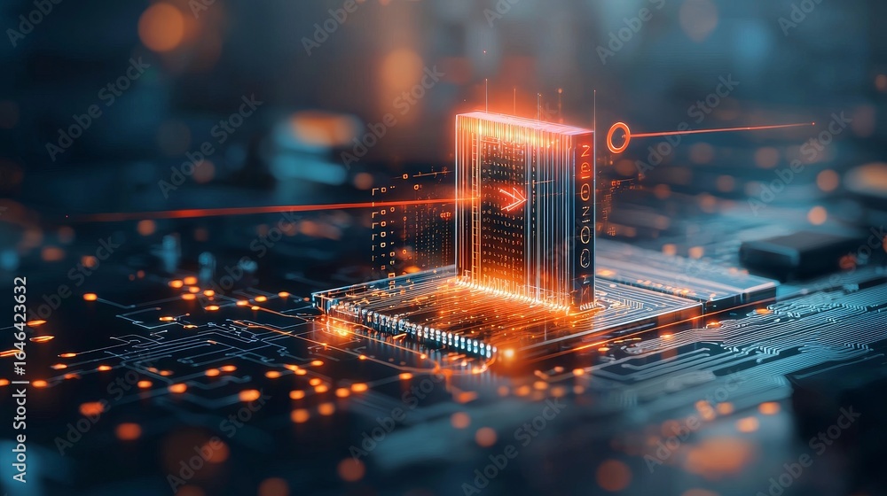 Poster innovative technology action digital circuitry visual representation futuristic environment high-tec