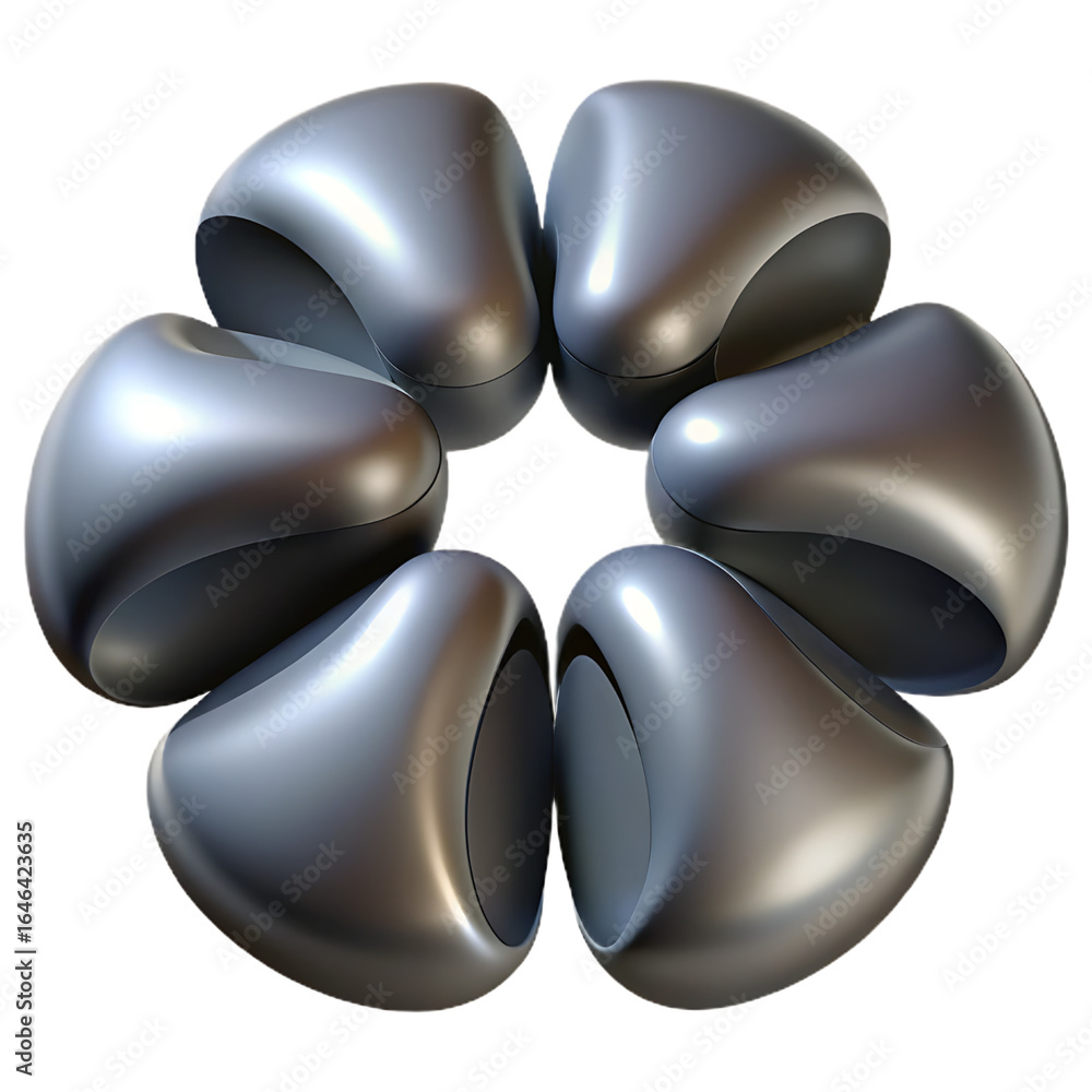 Aufkleber abstract arrangement of metallic blobs in a circular pattern, showcasing smooth surfaces and reflect
