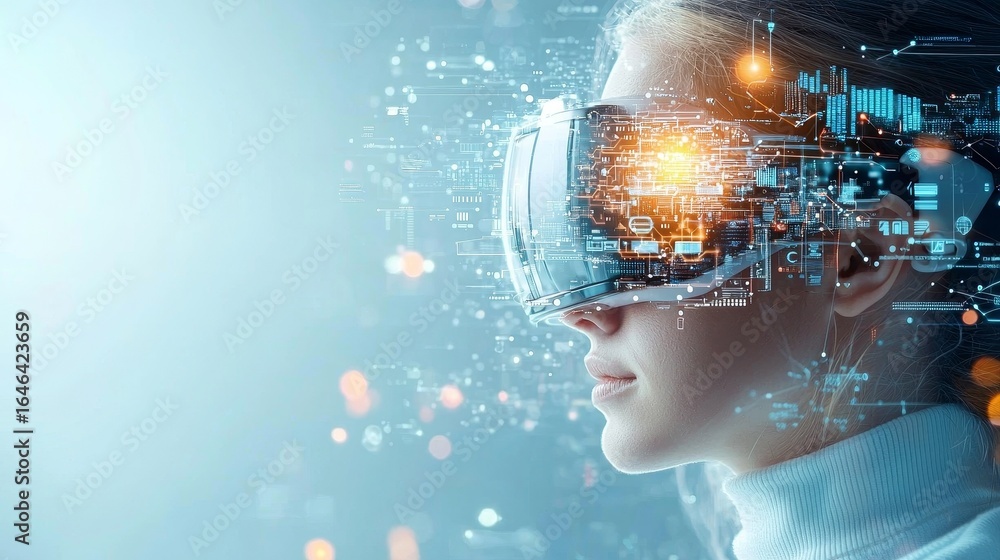 Aufkleber exploring virtual reality technology female user in futuristic setting digital environment close-up 