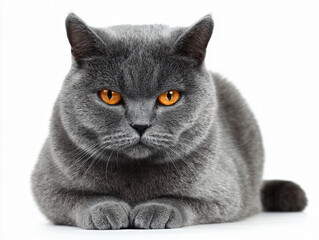 Gray British Tabby Cat Closeup Portrait Relaxed Cute Domestic Furry Feline Peaceful Adorable Pet Sitting Soft Comfy Whiskers Paws Orange Eyes Cuddly Playful Enjoyment Companion Cozy Silhouette Studio