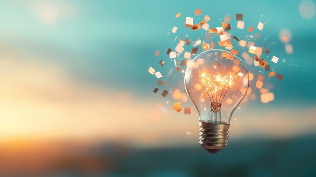 Illuminating ideas creative light bulb concept serene landscape digital art warm environment close-up view inspiration