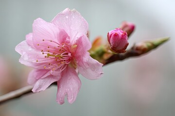 Obraz premium Delicate pink cherry blossom with a bud