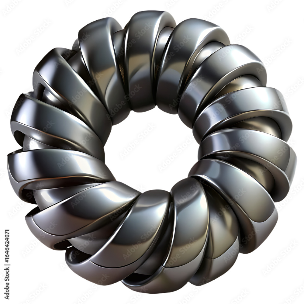 Fototapete circular arrangement of interlocking metal segments a 3d render of a torus-shaped object with a shin