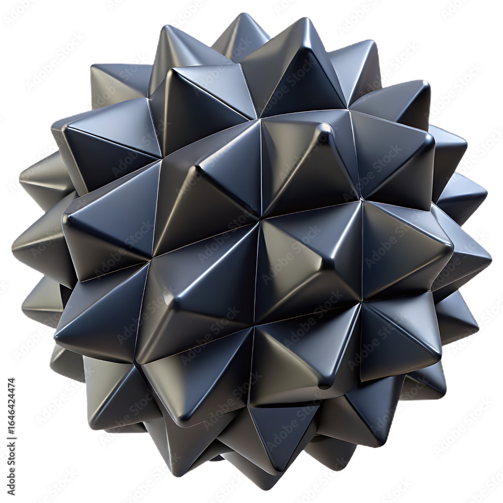 Aufkleber complex geometric sphere with triangular facets a 3d rendering of a spiky ball made of metal on a tr