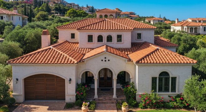 Mediterranean-style villa with terracotta roof tiles
