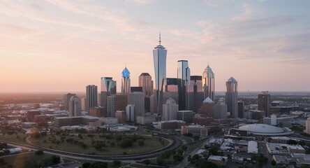 Obraz premium Stunning Skyline Sunset Modern Cityscape at Dusk