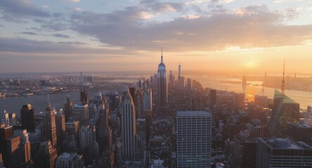 Stunning Sunset Skyline Aerial Cityscape at Golden Hour
