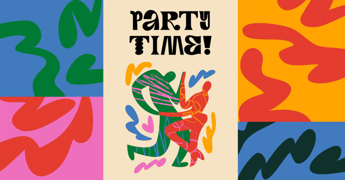 Abstract Dancing Couple Silhouettes. Vector Dance Party Poster. Bachata and Kizomba Dancers' Characters Illustration.
