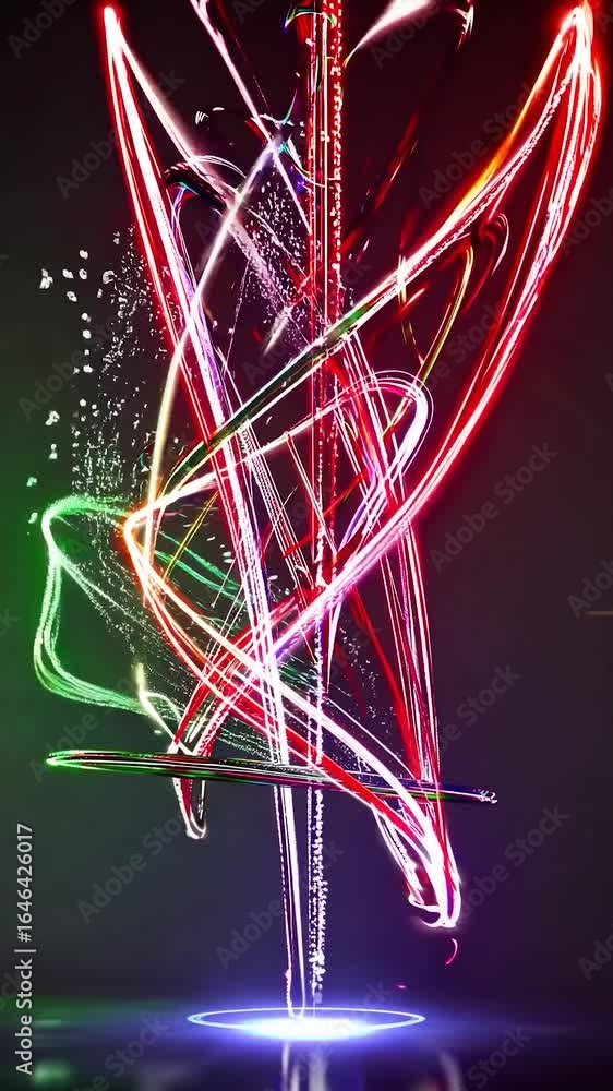 Aufkleber vibrant light trails in different hues swirl and release particles, forming a visually striking abst