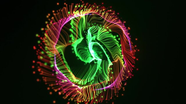 Abstract Swirling Particles Streaks Abstract Fireworks like Spiral Pattern Animation Green
