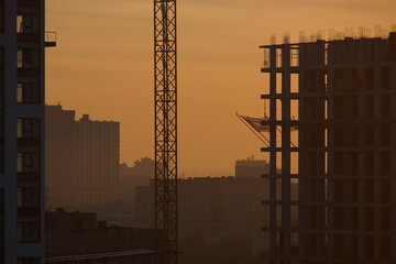 construction site at sunset
