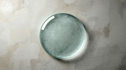Photorealistic Glass Circle on Industrial Concrete – Clear Beveled Edges with Realistic Lighting, Clarity, and Texture Detail in 8K Lucid Realism for Modern Design Concepts