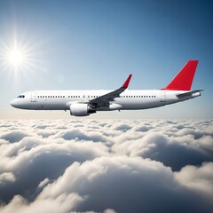 Obraz premium Airplane flying high in the sky surrounded by clouds