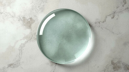 Glass Disc with Beveled Edges on Concrete Background – Ultra-Detailed Transparent Object with Realistic Refraction and Industrial Texture in 8K Lucid Realism Style