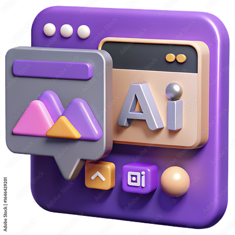 Fototapete 3d render of graphic design software interface with image and ai elements, isolated on transparent b