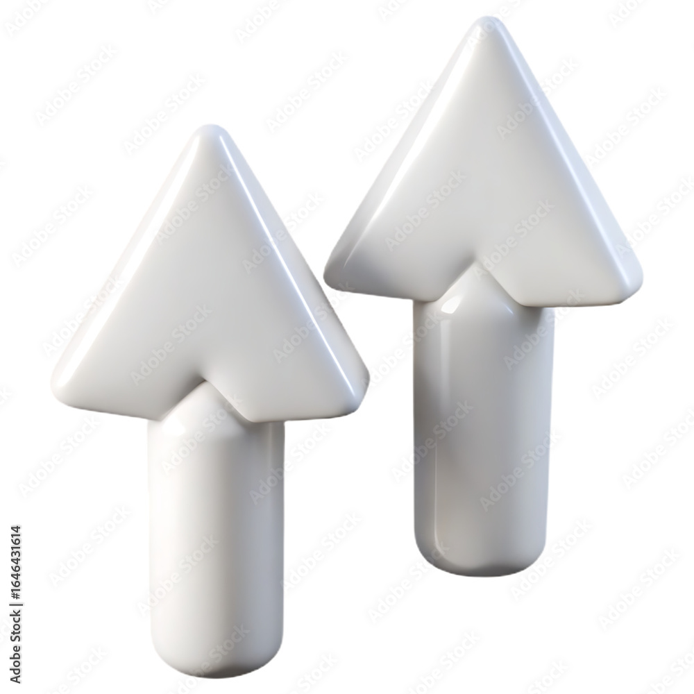 Poster two upward pointing arrows in 3d render on a transparent backdrop symbolizing progress, growth, and 