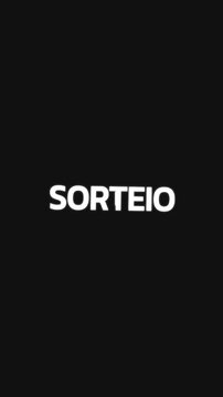 Video shows the word SORTEIO repeatedly filling the background with circular masked animation and central blank circle expanding to full screen.