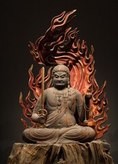 Fototapeta premium Buddha Statue with Flame Halo in Museum