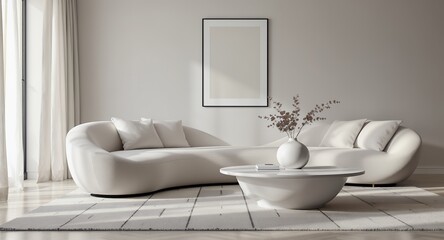 Modern Minimalist Living Room Design Cream Sofa, Oval Coffee Table, Neutral Decor