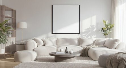 Modern Minimalist Living Room Design Frame Mockup for Interior Decor