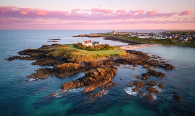 Coastal landscape at sunset. 
